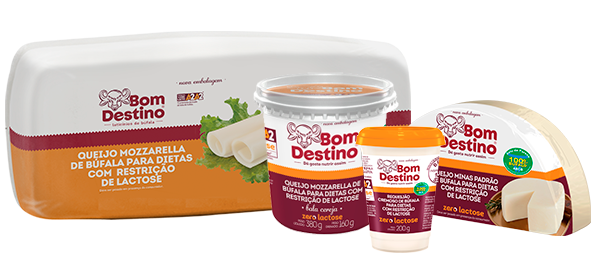 imagem com queijos e requeijão de búfala zero lactose do Laticínios Bom Destino
